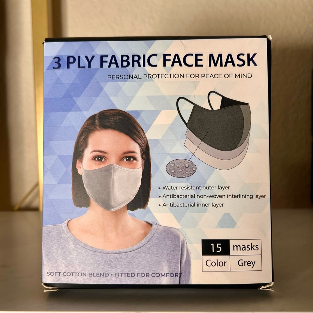 15 NWT 3 Ply Fabric Face Mask - Gray